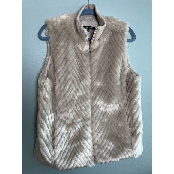 Chevron Jackets & Blazers - Charlie B Faux Fur Puffer Vest Chevron Zip Front GORGEOUS Super Soft Size M Med